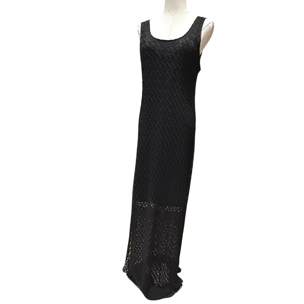 Vtg Y2K Black Crochet Size Large Full Length Whimsigoth Womens Maxi Dress - Picture 4 of 13